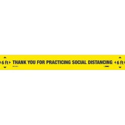 Social Distance Signage<National Marker Walk-On™ Floor Decal, "Thank You for Practicing Social Distancing," 2.25" x 20", Yellow/Black (WFS78YL)