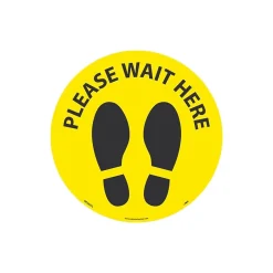 Social Distance Signage<National Marker Walk-On™ Floor Decal, "Please Wait Here," 8", Yellow/Black (WFS83YL)