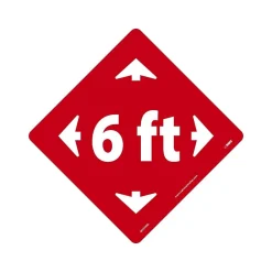 Social Distance Signage<National Marker Walk-On™ Floor Decal, "6 Ft," 12" x 12", Red (WFS79RD)