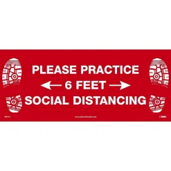 Social Distance Signage<National Marker Walk-On™ Floor Decal, "Please Practice Social Distancing," 8" x 20", Red/White (WFS74)