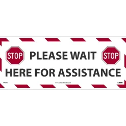 Social Distance Signage<National Marker Walk-On™ Floor Decal, "Please Wait Here for Assistance," 8" x 20", White/Red/Black (WFS76)