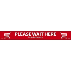 Social Distance Signage<National Marker Walk-On™ Floor Decal, "Please Wait Here," 2.25" x 20", Red/White, 10 (WFS8010)