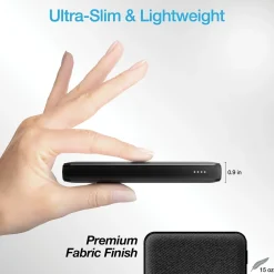 Lightning Cables<Naztech 20,000 mAh 18 Watt PD+QC Fast Charge High-Capacity Fabric Power Bank, Black (15143)