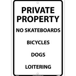 Social Distance Signage<National Marker Notice Signs; Private Property No Skateboards Bicycles Dogs Loitering, 18X12, Rigid Plastic