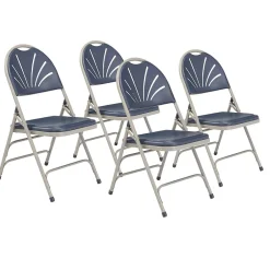 NPS 1100 Series Deluxe Fan Back With Triple Brace Double Hinge Folding Chair, Dark Blue, 4 (1115/4) Folding & Stacking