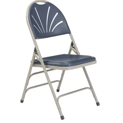 NPS 1100 Series Deluxe Fan Back With Triple Brace Double Hinge Folding Chair, Dark Blue, 4 (1115/4) Folding & Stacking