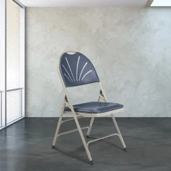NPS 1100 Series Deluxe Fan Back With Triple Brace Double Hinge Folding Chair, Dark Blue, 4 (1115/4) Folding & Stacking