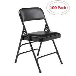 Best NPS 1300 Series Premium Vinyl Upholstered Triple Brace Double Hinge Folding Chair, Black, 100 Pack (1310/100) Folding & Stacking