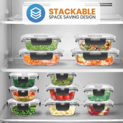 Food Storage Containers<Nutrichef Stackable Borosilicate Glass Food Storage Containers Set, 24-Piece (NCGLGY)