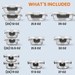 Food Storage Containers<Nutrichef Stackable Borosilicate Glass Food Storage Containers Set, 24-Piece (NCGLGY)