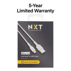 NXT Technologies ™ 10 Ft. Braided Lightning to USB Cable, White (NX60463)