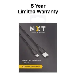 NXT Technologies ™ 4 Ft. Braided USB-C to USB-A Cable, Black (NX60473)