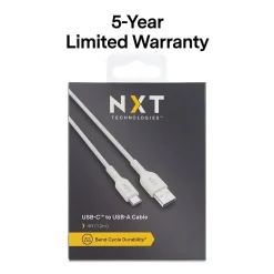 NXT Technologies ™ 4 Ft. Braided USB-C to USB-A Cable, White (NX60474)