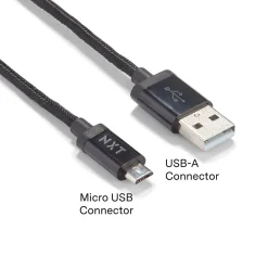 NXT Technologies 4 Ft. Braided USB-A to Micro-USB Charging Cable for Samsung/Android, Black (NX54334)