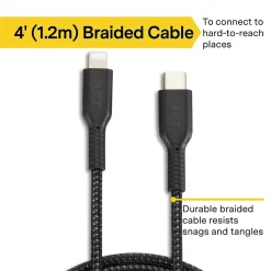 NXT Technologies ™ 4 Ft. Braided USB-C to Lightning Cable for iPhone/iPad/iPod touch, Black (LBA020-4BKST)