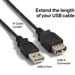 Usb Cables<NXT Technologies ™ 6' USB A to USB A Cable, Male to Female, Black (NX29753)