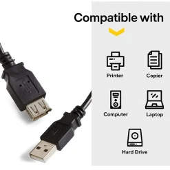 Usb Cables<NXT Technologies ™ 6' USB A to USB A Cable, Male to Female, Black (NX29753)