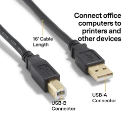 Usb Cables<NXT Technologies ™ 16' USB B to USB A Printer Cable, Male to Male, Black (NX29931)