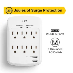 Surge Protectors & Power Strips<NXT Technologies ™ 6-Outlet Plus USB Surge Protector, 1200 Joules (NX54321)