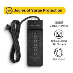 Surge Protectors & Power Strips<NXT Technologies ™ 12-Outlet Plus USB Surge Protector, 8' Braided Cord, 3900 Joules (NX54319)