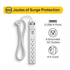 Surge Protectors & Power Strips<NXT Technologies ™ 6-Outlet Plus USB Surge Protector, 6' Cord, 900 Joules (NX54315)