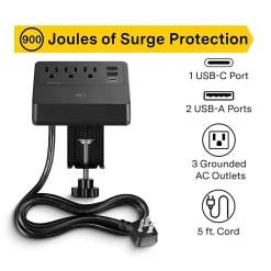 Surge Protectors & Power Strips<NXT Technologies ™ 3-Outlet Plus USB Surge Protector, 5' Cord, 900 Joules (NX61430)