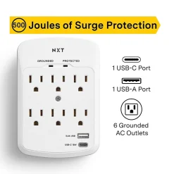 Surge Protectors & Power Strips<NXT Technologies ™ 6-Outlet Plus USB Outlet Surge Protector, 900 Joules (NX61427)