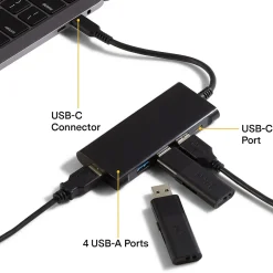 Usb Hubs<NXT Technologies 4-Port USB-C Hub, Black (NX60398)