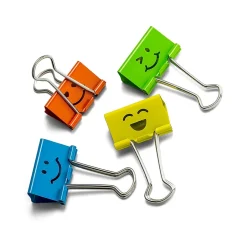 Officemate Smiling Face Medium Binder Clips, Assorted Colors, 36 Clips/Pack (31095) Clearance