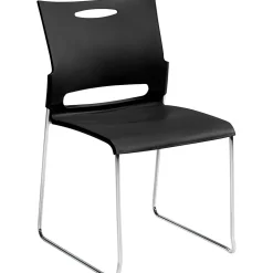 New Plastic Armless Stacking Chair, Black/Chrome, 4/Pk (TDOTG11310B) Folding & Stacking