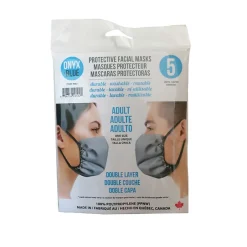 Masks<Onyx & Blue Reusable Cloth Face Masks for Adults, Polypropylene, 5 Masks/Pack (9502)