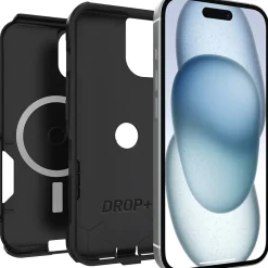 Cell Phone Cases<OtterBox Commuter MagSafe Rugged Case for iPhone 15/14/13, Shock Absorbing, Black (77-93483)