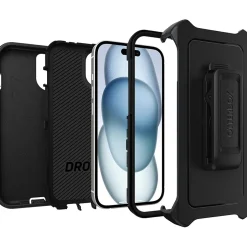 Cell Phone Cases<OtterBox Defender Case for Apple iPhone 13/14/15, Shock Absorbing, Rugged Protection, Black (77-92557)