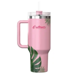 Outdoors Professional Stainless Steel Double-Walled Vacuum Insulated Tumbler with Straw, 40 oz., Tropical Pink (OUTD9249)