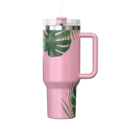 Outdoors Professional Stainless Steel Double-Walled Vacuum Insulated Tumbler with Straw, 40 oz., Tropical Pink (OUTD9249)