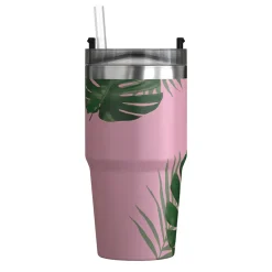 Outdoors Professional Stainless Steel Double-Walled Vacuum Insulated Tumbler with Straw, 20 oz., Tropical Pink (OUTD9201)