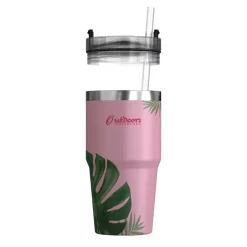 Outdoors Professional Stainless Steel Double-Walled Vacuum Insulated Tumbler with Straw, 20 oz., Tropical Pink (OUTD9201)