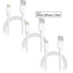Overtime Apple MFi Certified Lighting USB 4ft Cable for iPhone/iPad/iPod Touch, White, Pack of 3 (CE14541A)