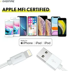Overtime Apple MFi Certified Lighting USB 4ft Cable for iPhone/iPad/iPod Touch, White, Pack of 3 (CE14541A)