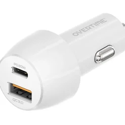 Overtime Dual USB-A/USB-C Universal Car Charger, White (OTC2USB2ASL)