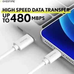 Overtime USBC Certified Charging Cables USB-C to USB-C Charging Cable, 6 ft., White, 3/Pack (MFIBLACK10FT)