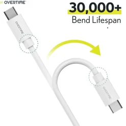 Overtime USBC Certified Charging Cables USB-C to USB-C Charging Cable, 6 ft., White, 3/Pack (MFIBLACK10FT)