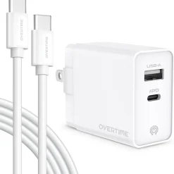 Overtime USB-C/USB-A Universal Charger with Two Certified USB-C to Lightning Cables, White (OTH2USB2ARG)