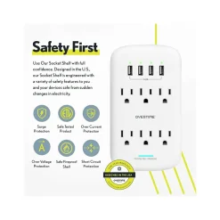 Surge Protectors & Power Strips<Overtime Wall Outlet Extender, 6 Outlets and 2 USB/2 USBC Ports, Surge Protector, White (OTWP6AC4USB42)