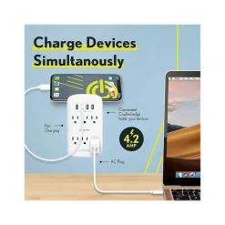 Surge Protectors & Power Strips<Overtime Wall Outlet Extender, 6 Outlets and 2 USB/2 USBC Ports, Surge Protector, White (OTWP6AC4USB42)