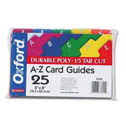 Outlet Card Guides, Alpha, 1/5 Tab, Polypropylene, 5 x 8, 25/Set Index Cards