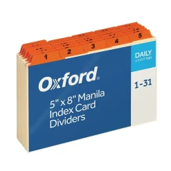 Hot Laminated Tab Daily Index Card Guides, 5" x 8", Manila, 31/Set (OXF05832) Index Cards