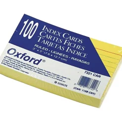 Ruled 3" x 5" Index Cards, Lined, Canary, 100/Pack (OXF 7321 CAN) Index Cards