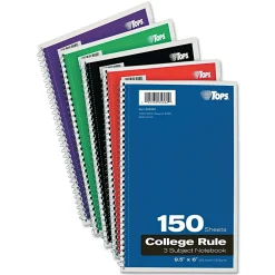 Oxford 3-Subject Notebook, 6" x 9 1/2", College Ruled, 150 Sheets, Assorted Colors (65362) Best