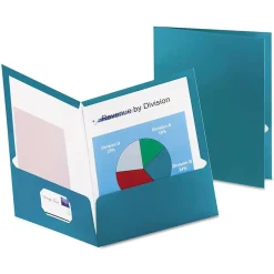 Oxford Two-Pocket Laminated Folder, 100-Sheet Capacity, Metallic Teal, 25/Box New
